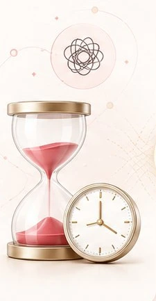 An hourglass and clock showing time pressure